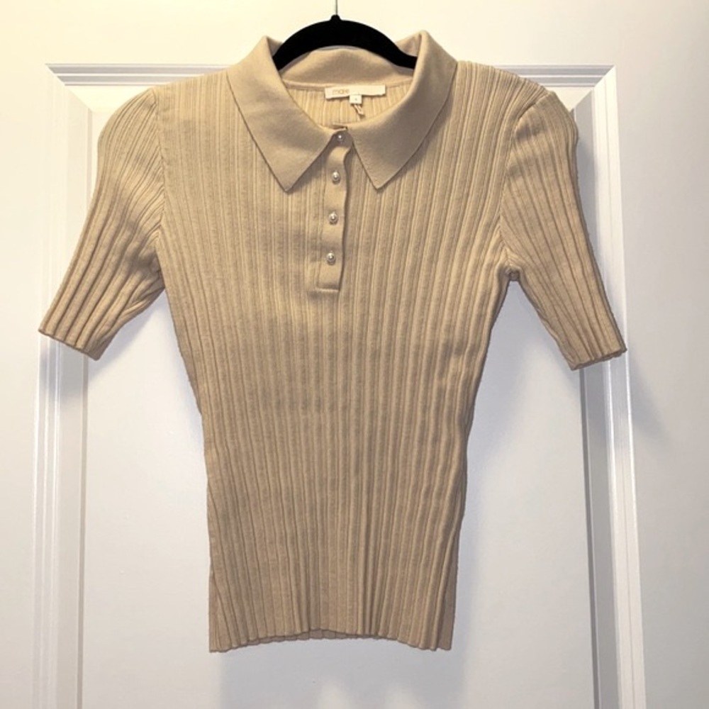 Maje Ribbed Polo Sweater Top - Picture 3 of 5